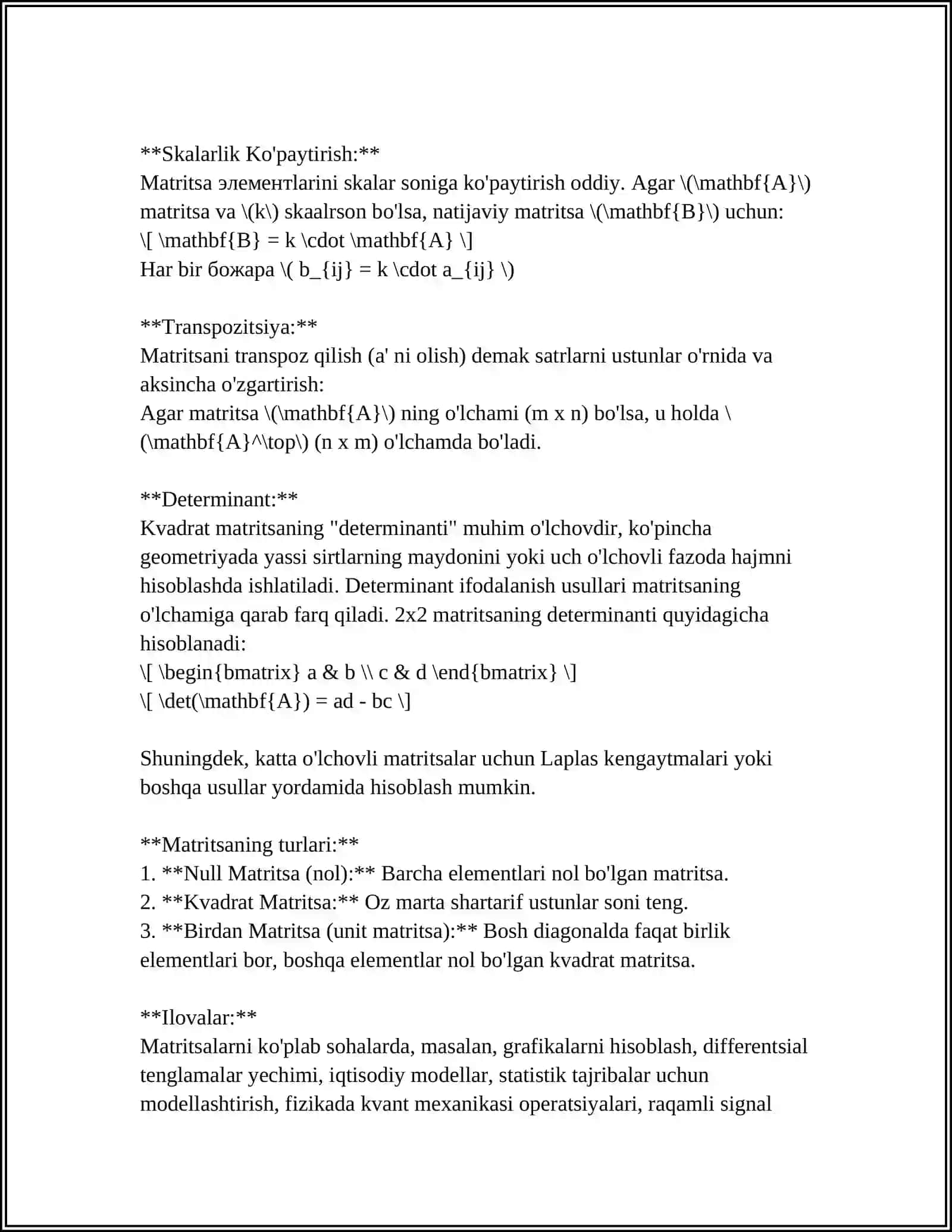 MATRISALAR ALGEBRASI 4