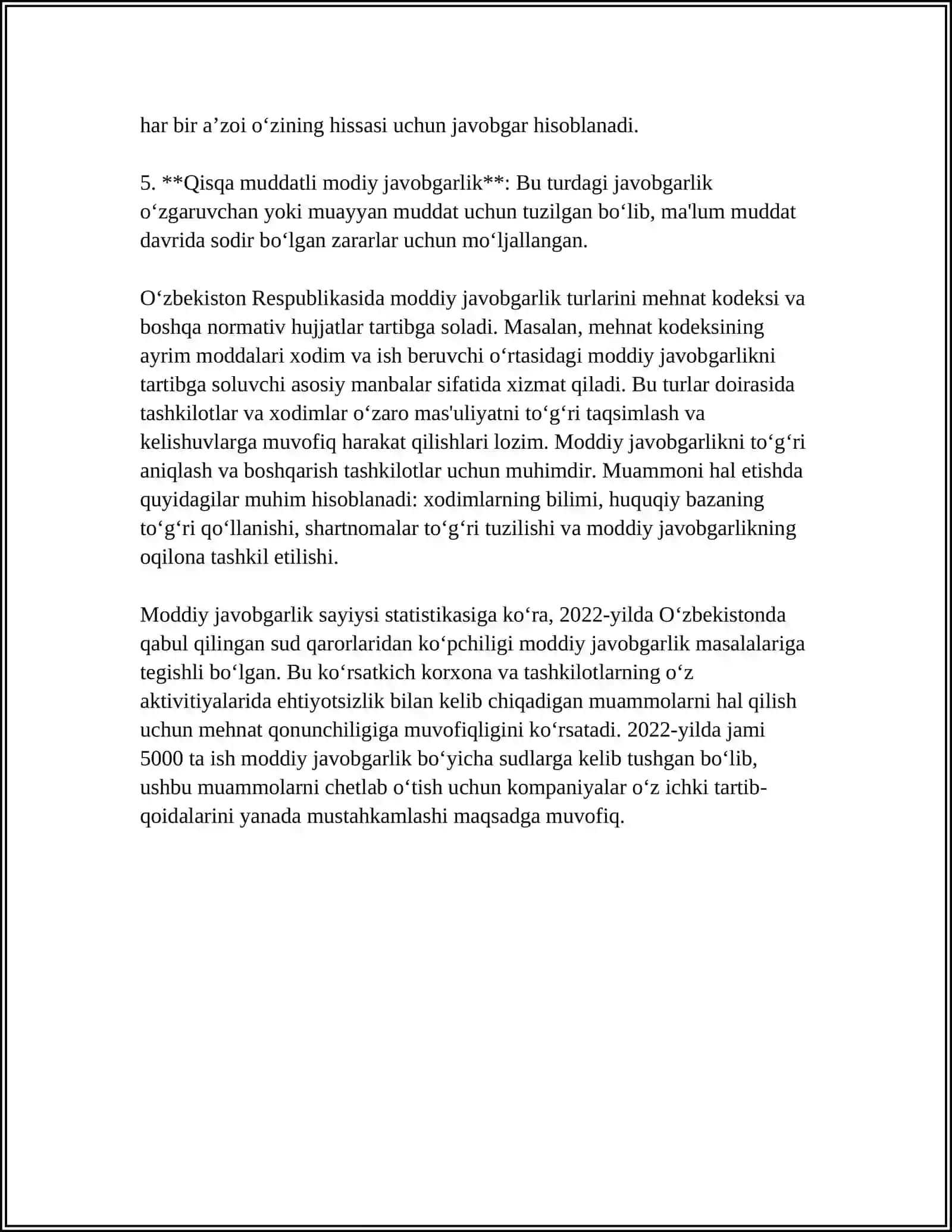 MUSTAQIL ISH Mavzu: MODDIY JAVOBGARLIKGA TORTISH SHARTLARI 4
