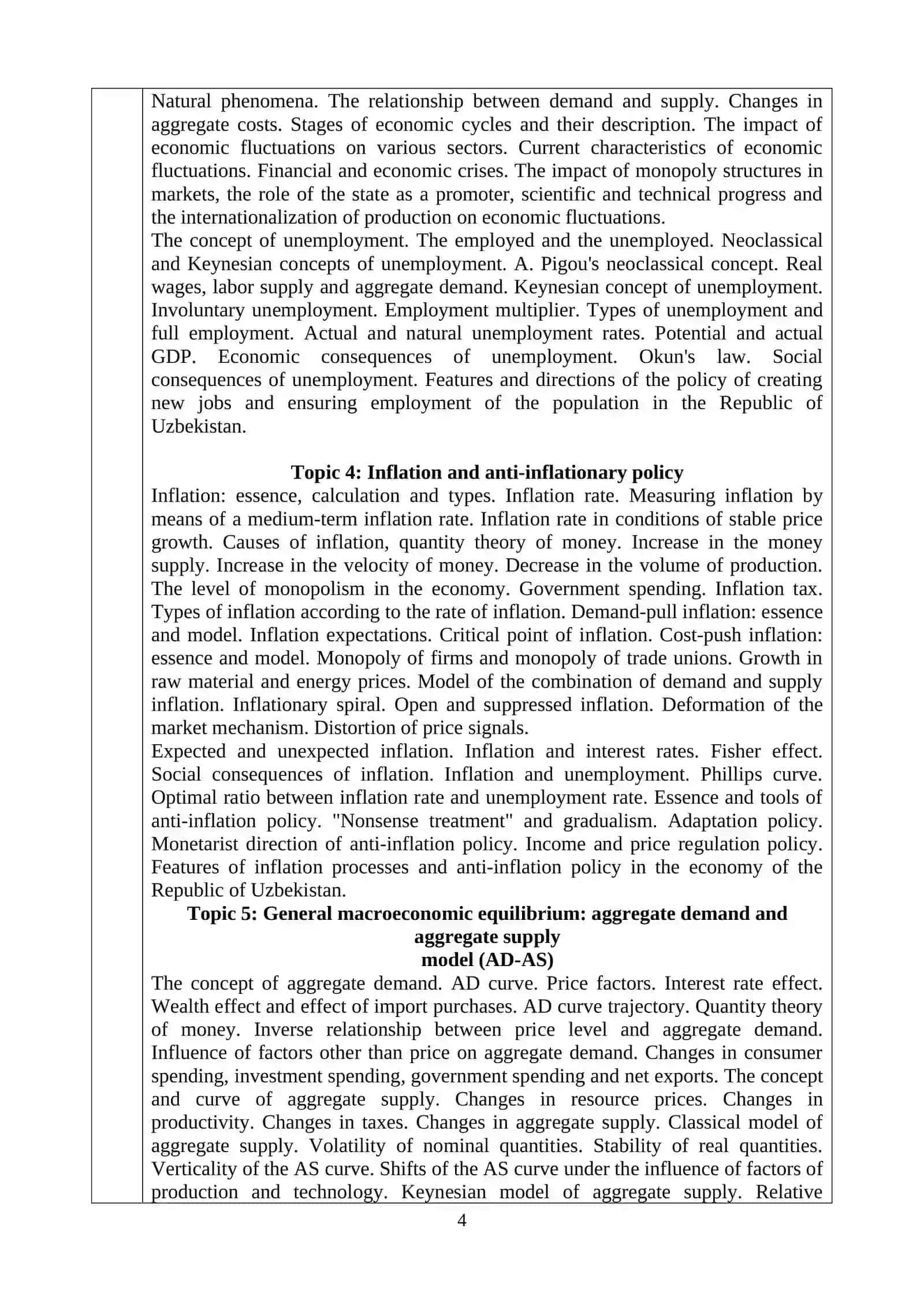 Curriculum of Macroeconomics 4