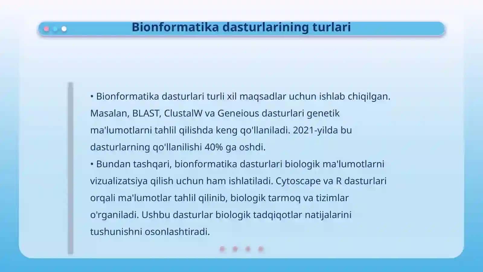 Biotexnologiyada bionformatika dasturlarini o'rganish va amaliy qo'llash 4