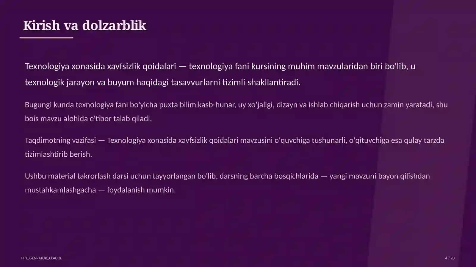 Texnologiya xonasida xavfsizlik qoidalari (5-sinf) 4