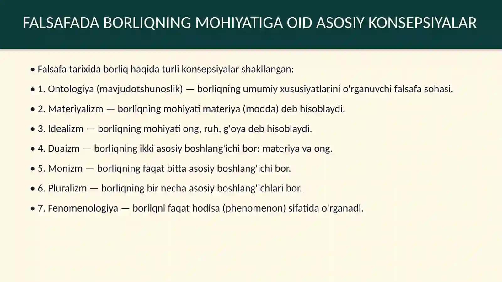 Falsafa va tabiiy-ilmiy fanlarda borliqning mohiyatiga oid konsepsiyalar 4