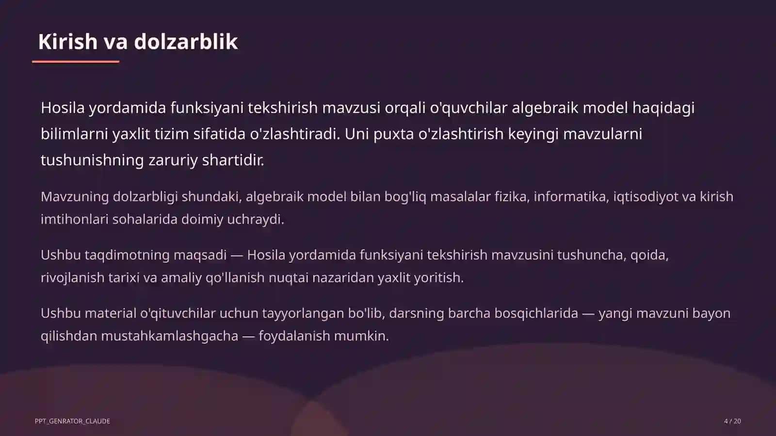 Hosila yordamida funksiyani tekshirish (11-sinf) 4