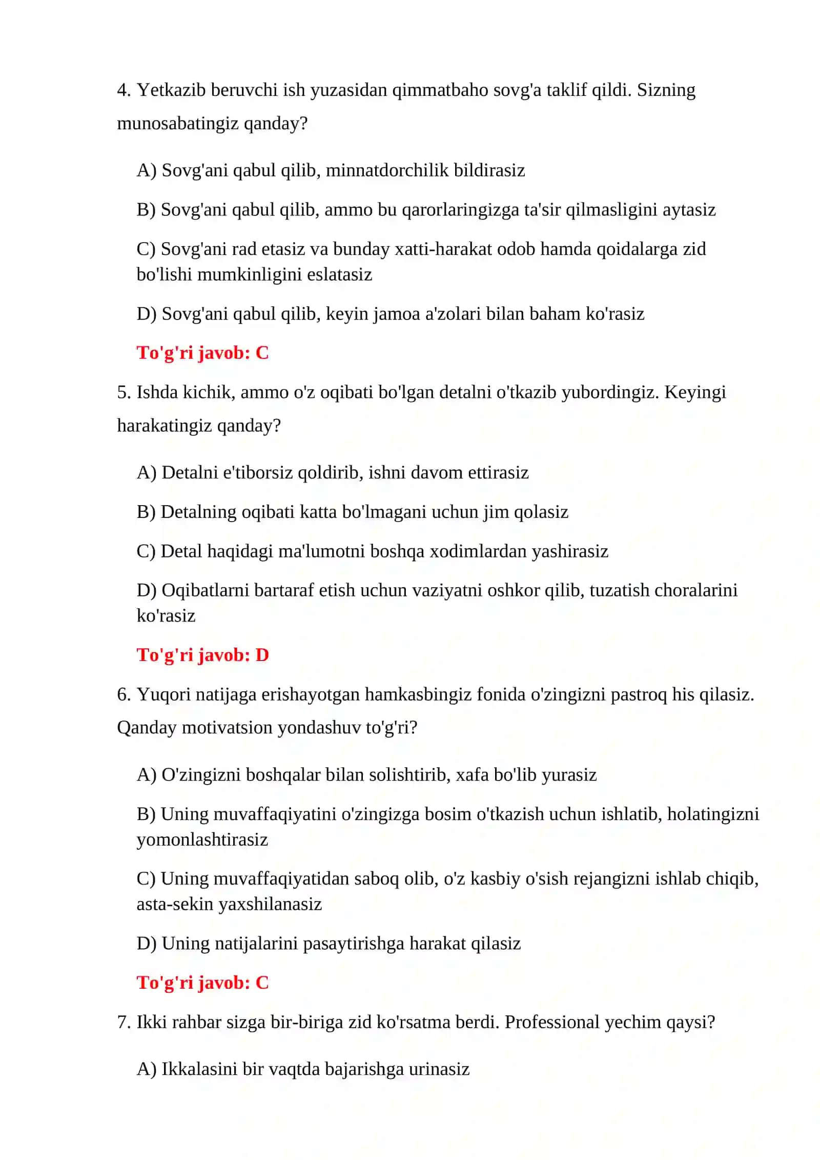 Bojxona ishga kirish psixologik testlari 4