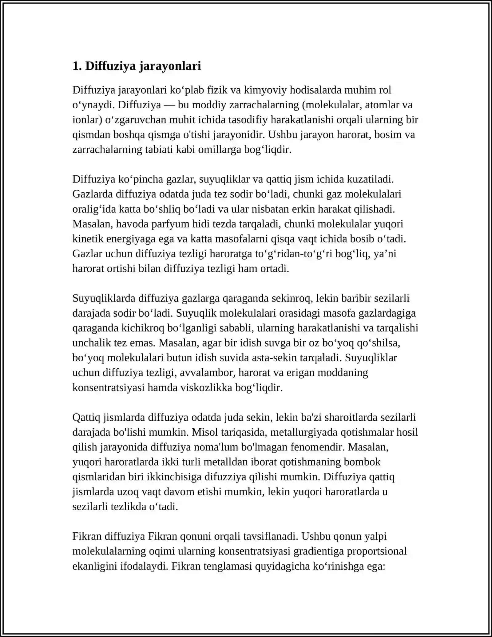 DIFFUZIYA, ISSIQLIK OʻTKAZUVCHANLIK VA QOVUSHQOQLIK, FAZOVIY OʻTISHLAR 4