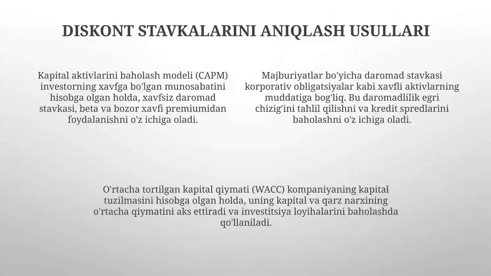 Pulning vagt bo'yicha qiymatiga ta'sir giluvchi omillar va diskont stavkalarning belgilanishi 4