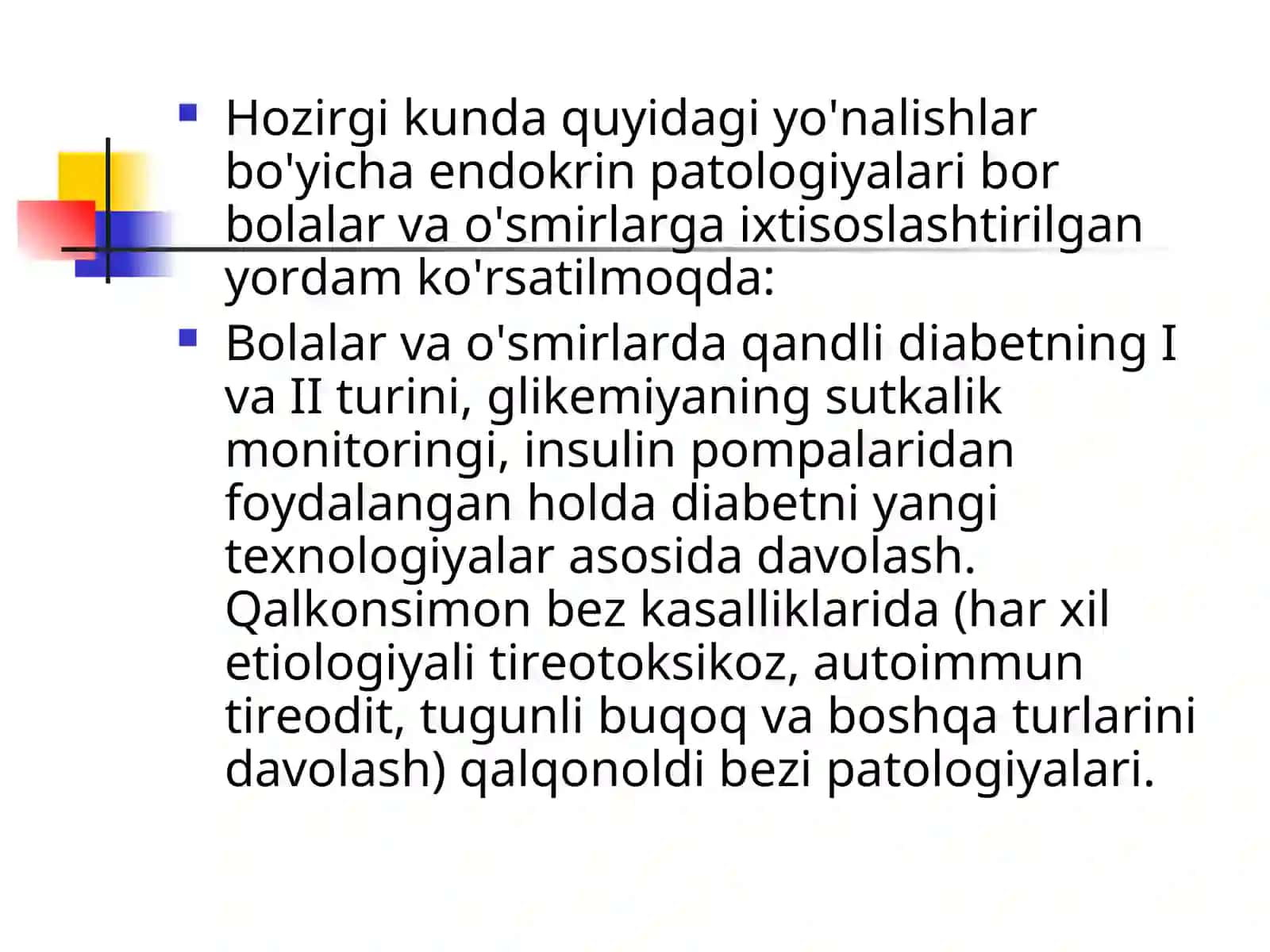 Endokrin tizim kasalliklarda bola hayotiga baho berish:shikoytlari,anamnez,ummumiy kozdan kechirish,labaratoriya tekshiruvlari bilan tanishish 4