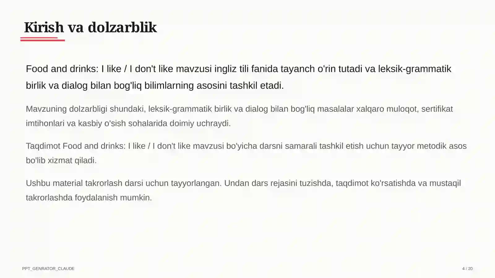 Ingliz tili (1–11) — takrorlash darsi uchun 4