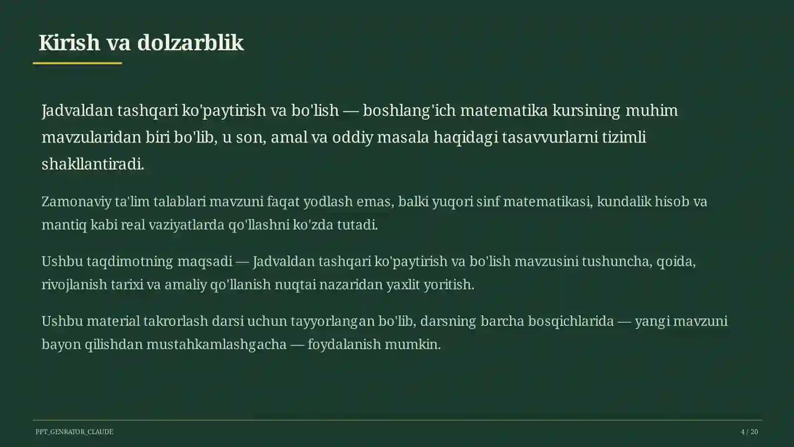 Jadvaldan tashqari ko'paytirish va bo'lish (3-sinf) 4