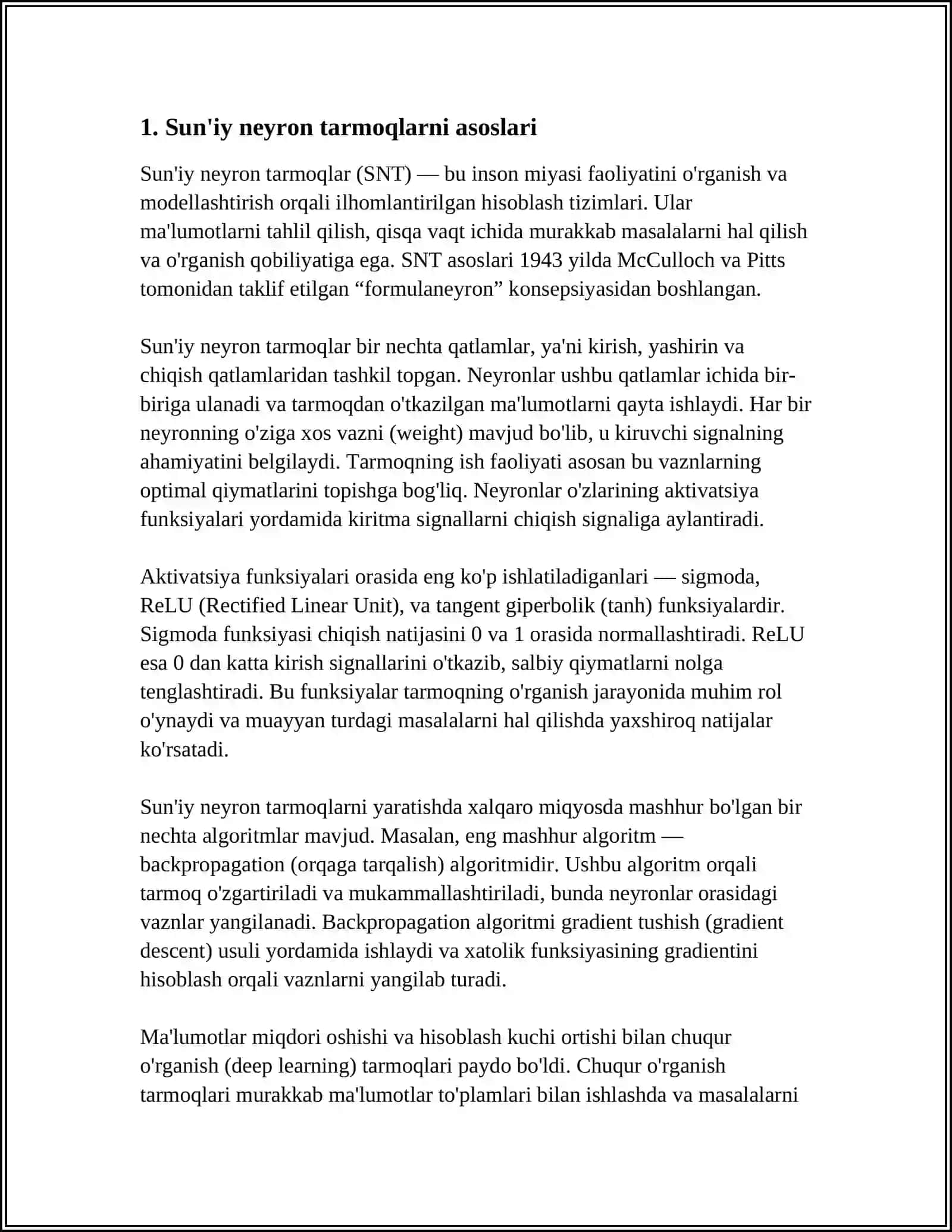 SU'NIY NEYRON TO'RLAR YORDAMIDA TAVSIYALAR (EKSPERT TIZIMLARI) 4