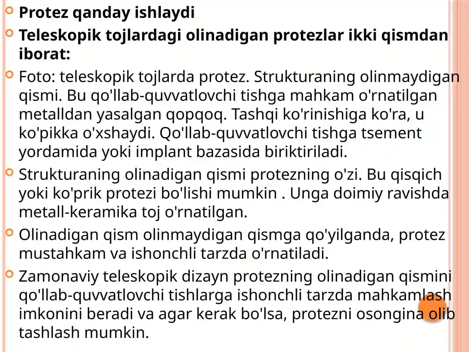 Teleskopik qoplamalar fiksatsiya elementi sifatida 4