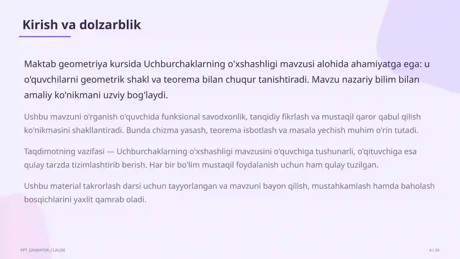 Uchburchaklarning o'xshashligi (8-sinf) 4