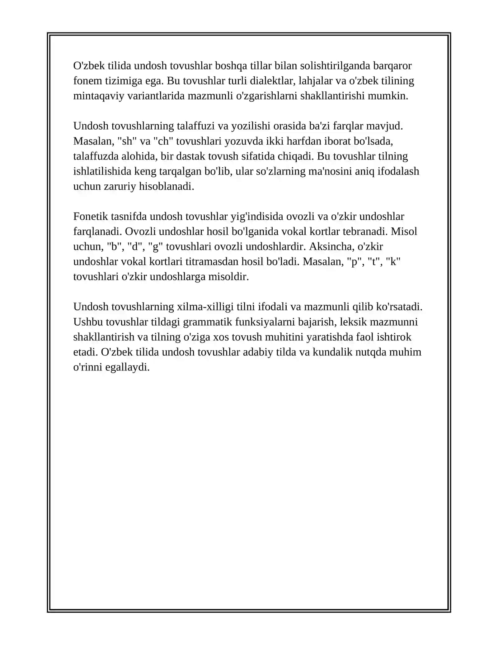 HOZIRGI O‘ZBEK ADABIY TILIDA UNDOSHLAR TASNIFI. 4