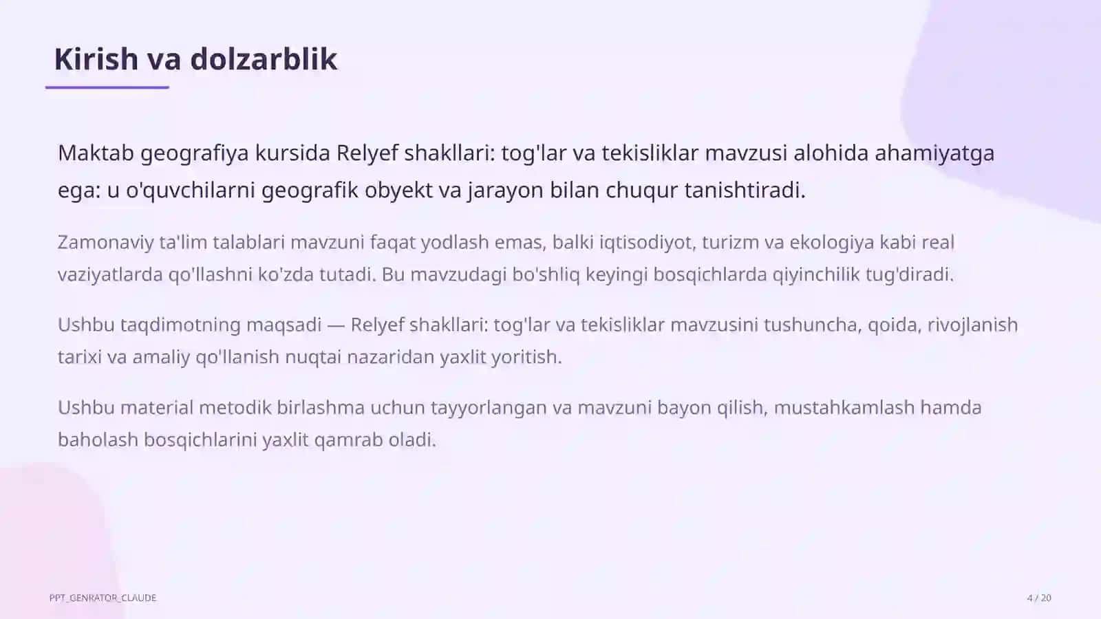 Relyef shakllari: tog'lar va tekisliklar (5-sinf) 4