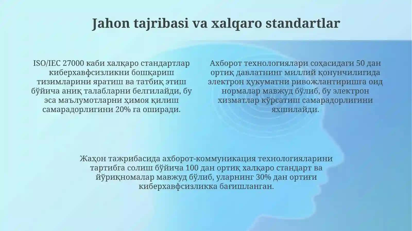Axborot-komunikatsiya texnalogiyalari bo'yicha meyoriy hujjatlarni o'rganish 4