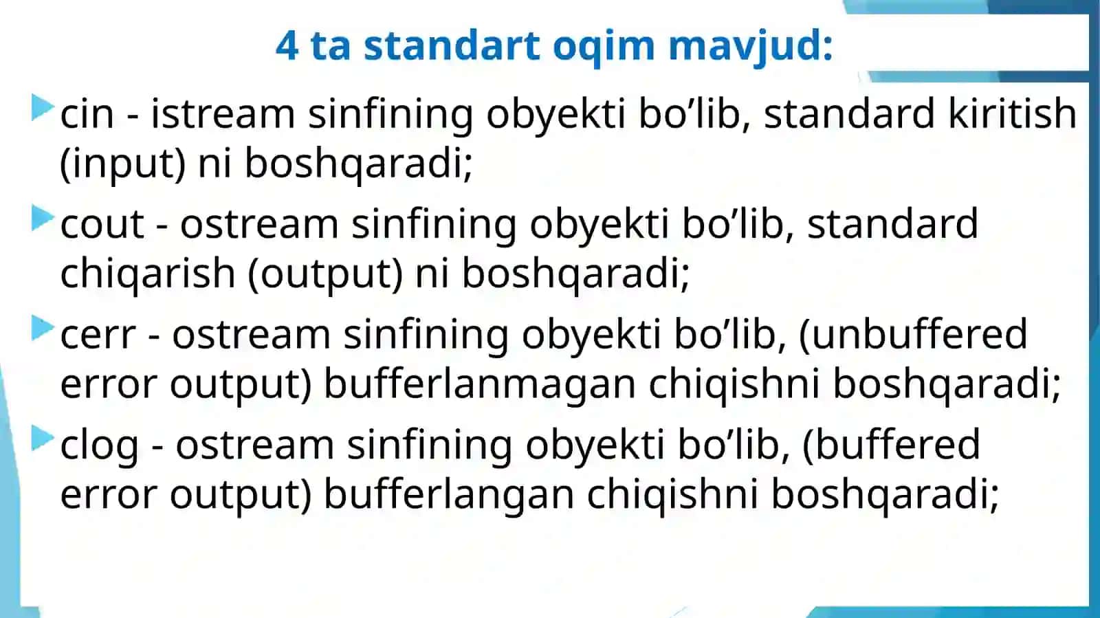 Kiritish va chiqarish oqimlari 4