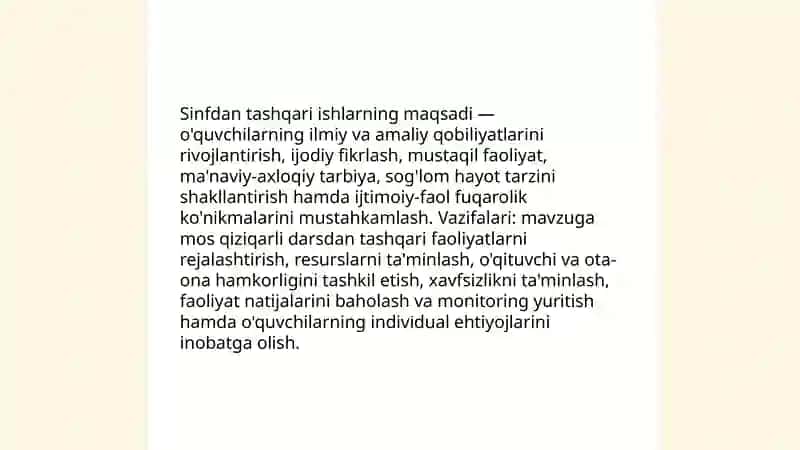 Sinfdan tashqari ishlarni tashkil qilish va o'tkazish metodikasi fani - o'quv fan sifatida 4