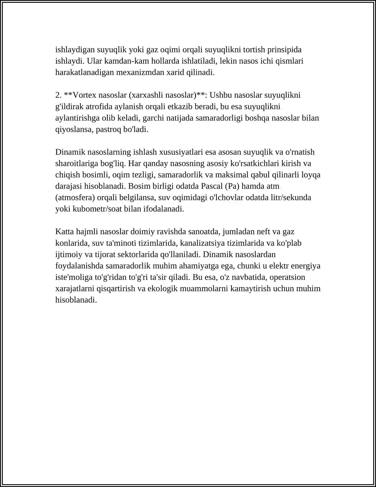 DINAMIK NASOSLAR VA ULARDAN ULARDAN GIDROTEXNIKADA FOYDALANISH 4
