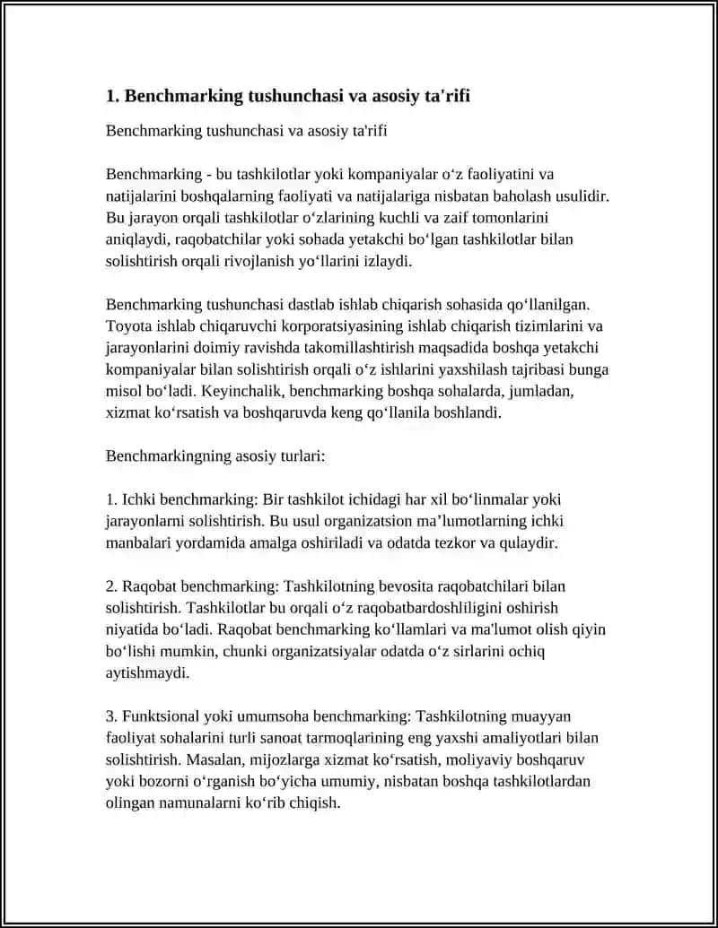 BENCHMARKING TUSHUNCHASI, MAQSADI VA RIVOJLANISH TARIXI 4