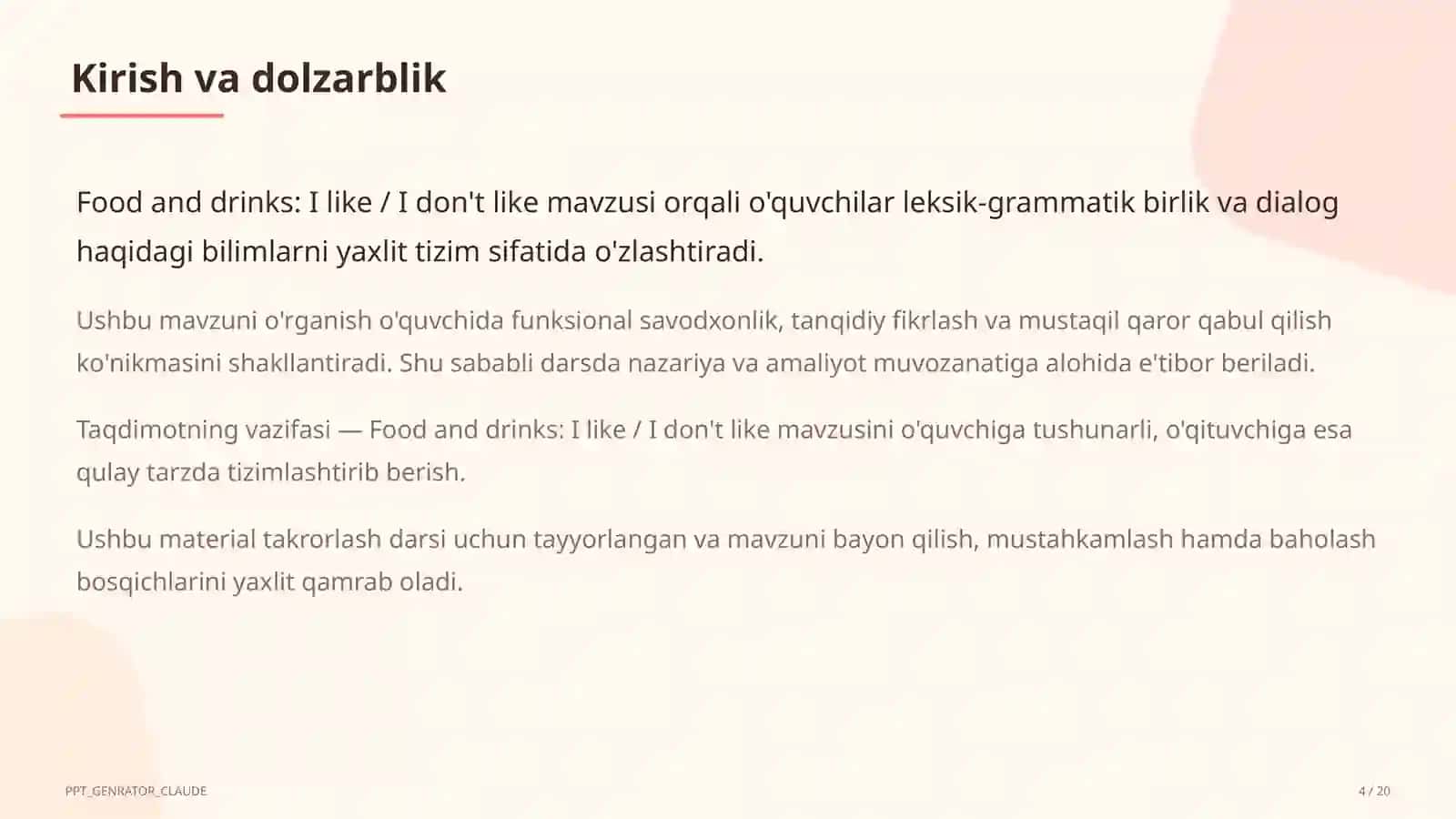 Ingliz tili (1–11) — takrorlash darsi uchun 4