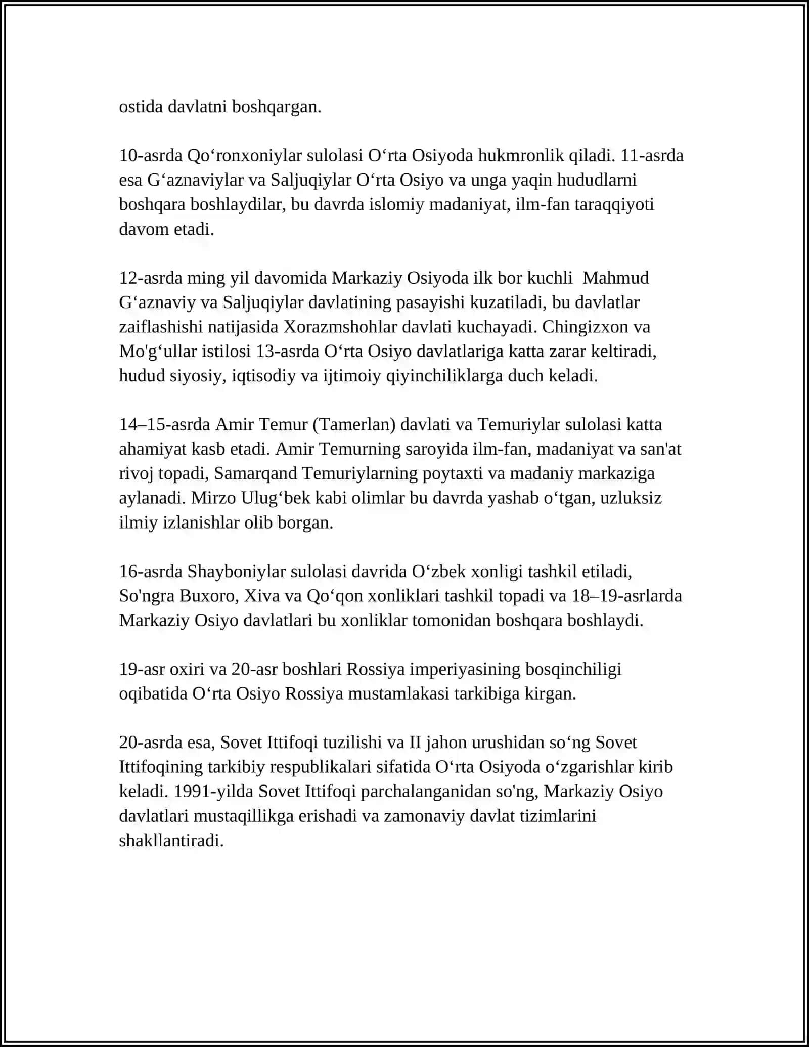 O'ZBEK DAVLATCHILIGINING TARIXIY BOSQICHLARI 4
