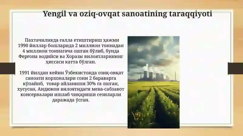 Mustaqillik Yillarida Qishloq va Sanoatning O'zaro Aloqasi 4