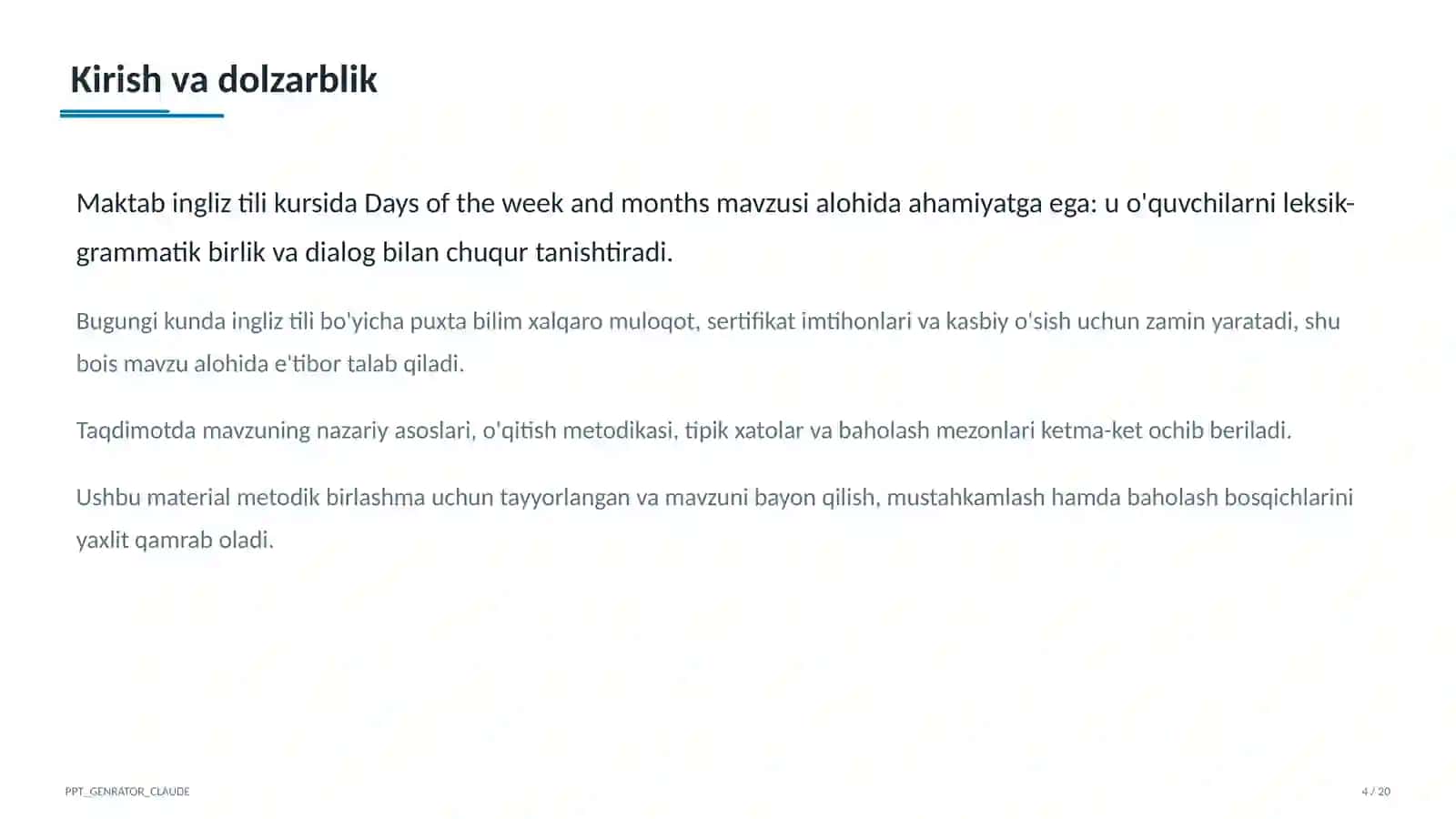 Days of the week and months (2-sinf) 4