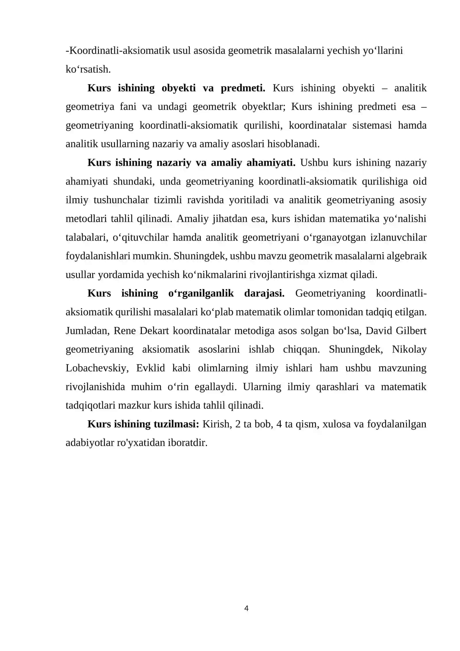GEOMETRIYANING KOORDINATLI-AKSIOMATIK QURILISHI 4