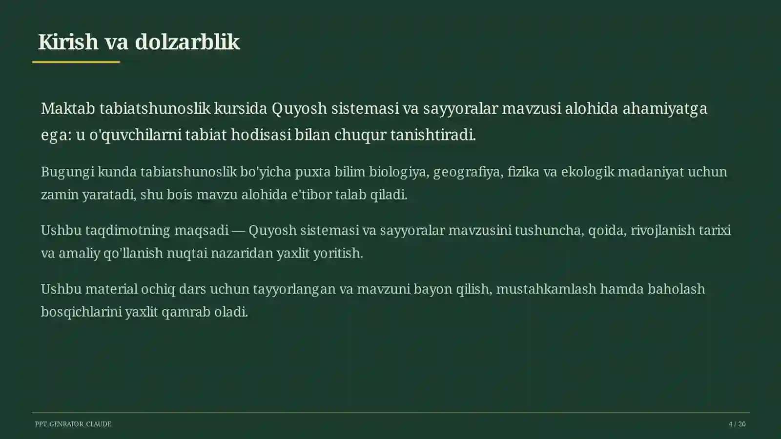 Quyosh sistemasi va sayyoralar (4-sinf) 4