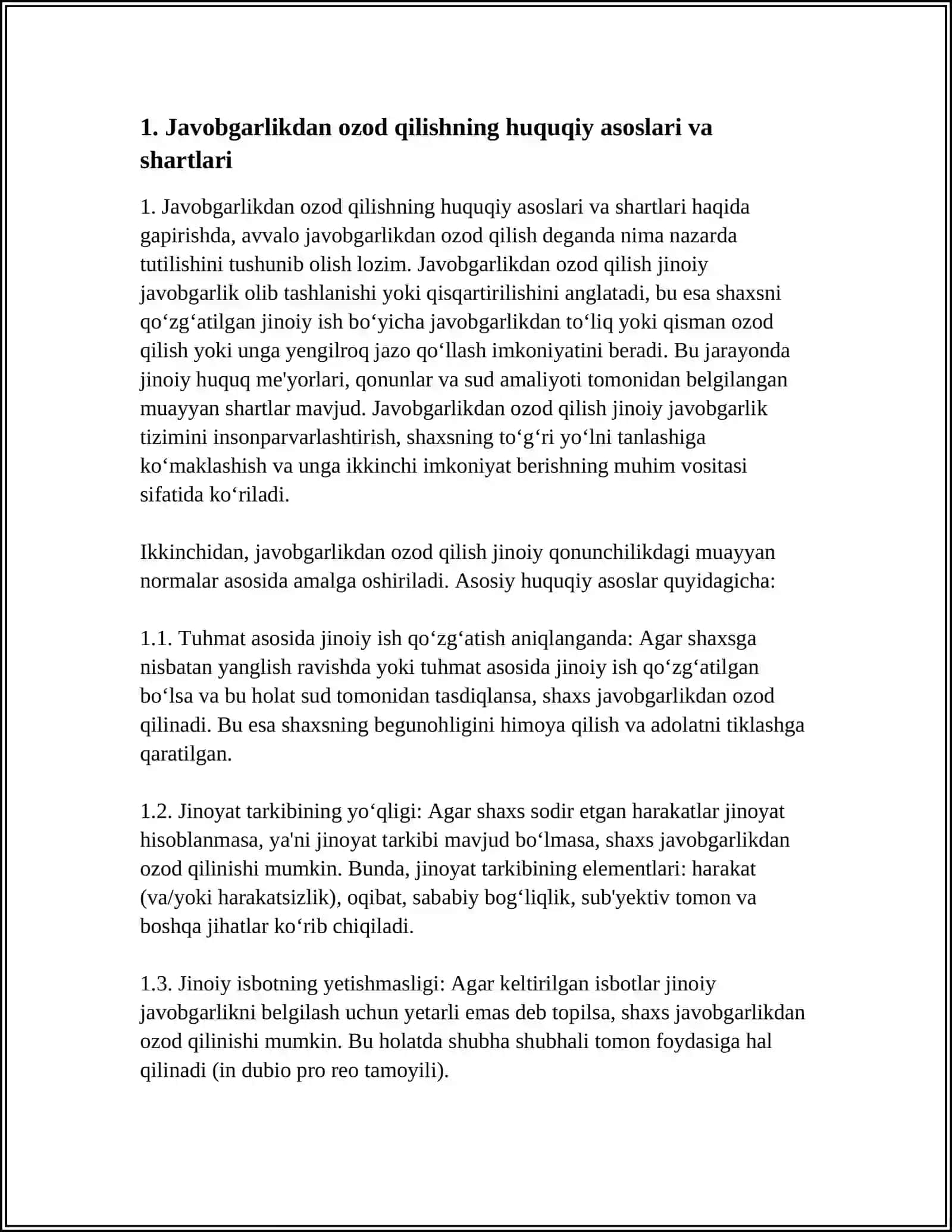 REFERAT: JAVOBGARLIKDAN VA JAZODAN OZOD QILISH. SUDLANGANLIK TUSHUNCHASI VA JINOIY-HUQUQIY AHAMIYATI 4