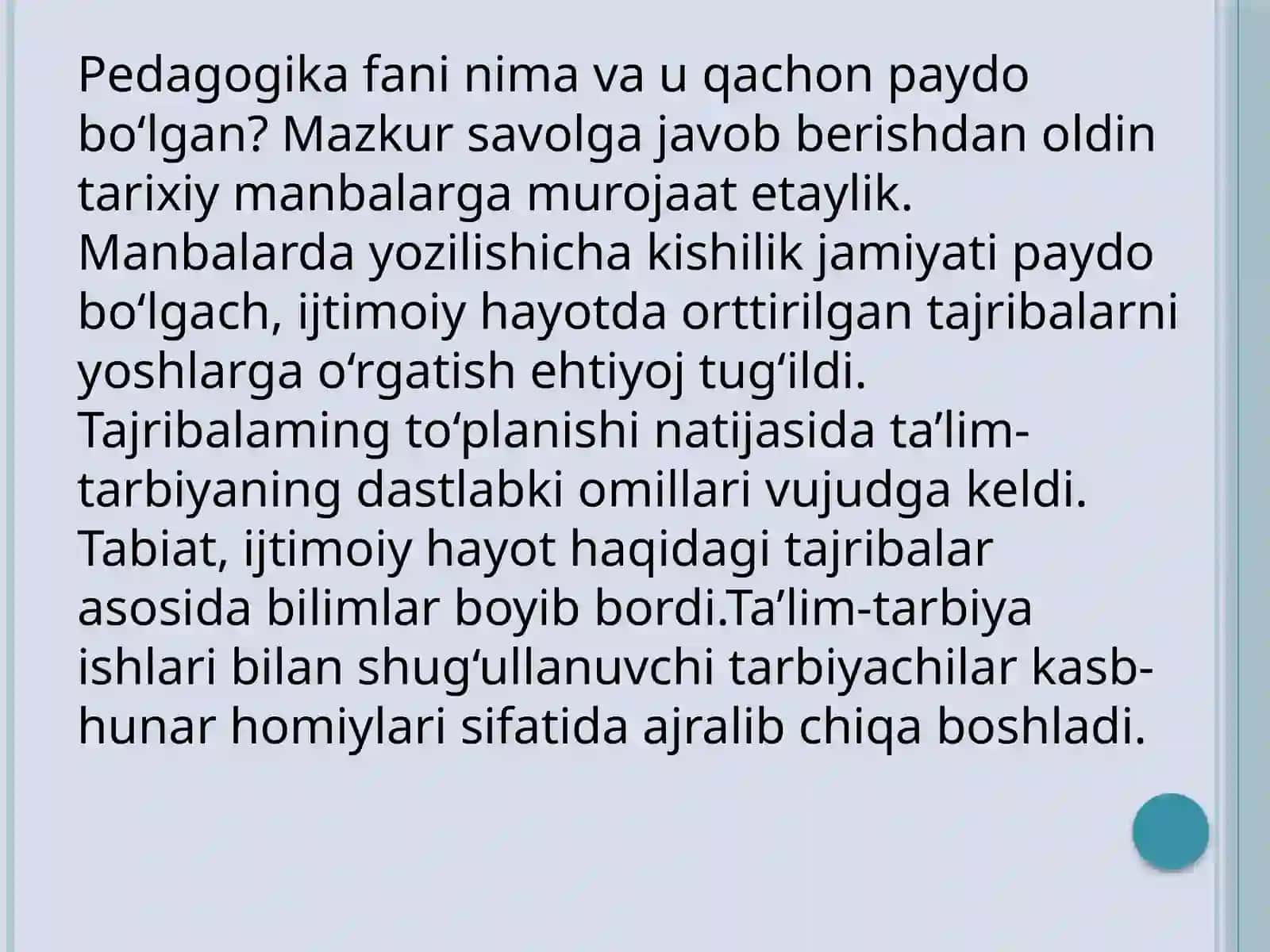 PEDAGOGIKA FANINING ILMIY-TADQIQOT METODLARI. TARBIYANING MAQSAD VA VAZIFALARI. DIDAKTIKA TA’LIM NAZARIYASI SIFATIDA 4
