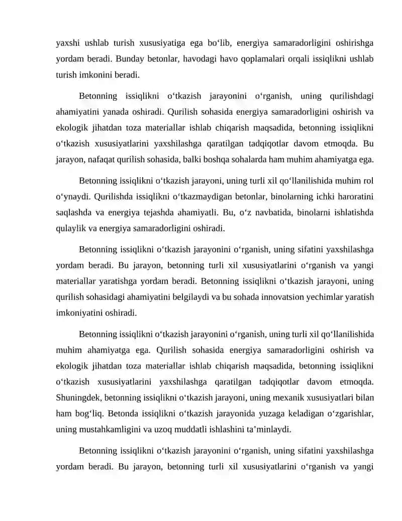 Issiqlikni tez o‘tkazib yubormaydigan betonlar. 4