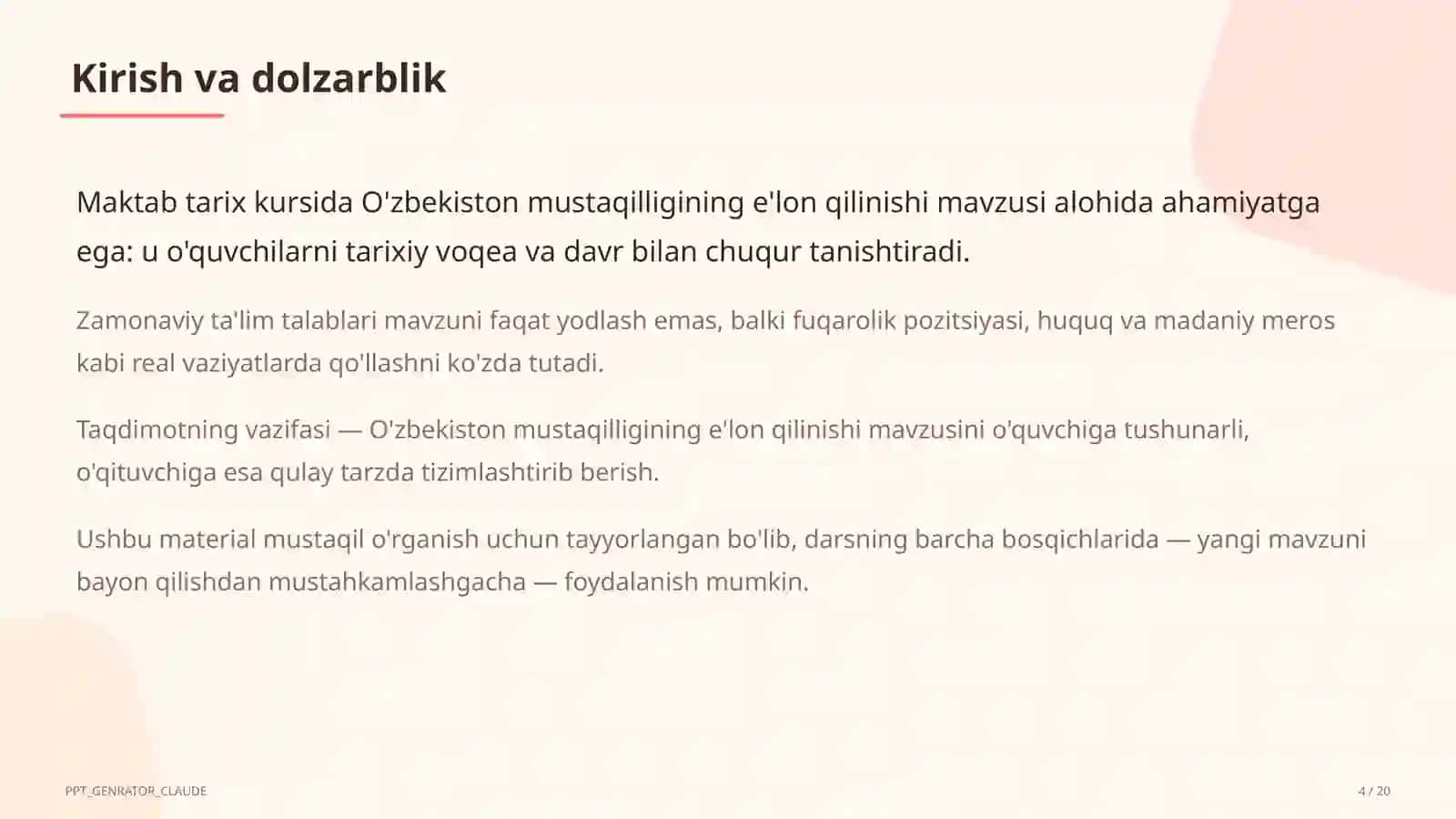 O'zbekiston mustaqilligining e'lon qilinishi (11-sinf) 4