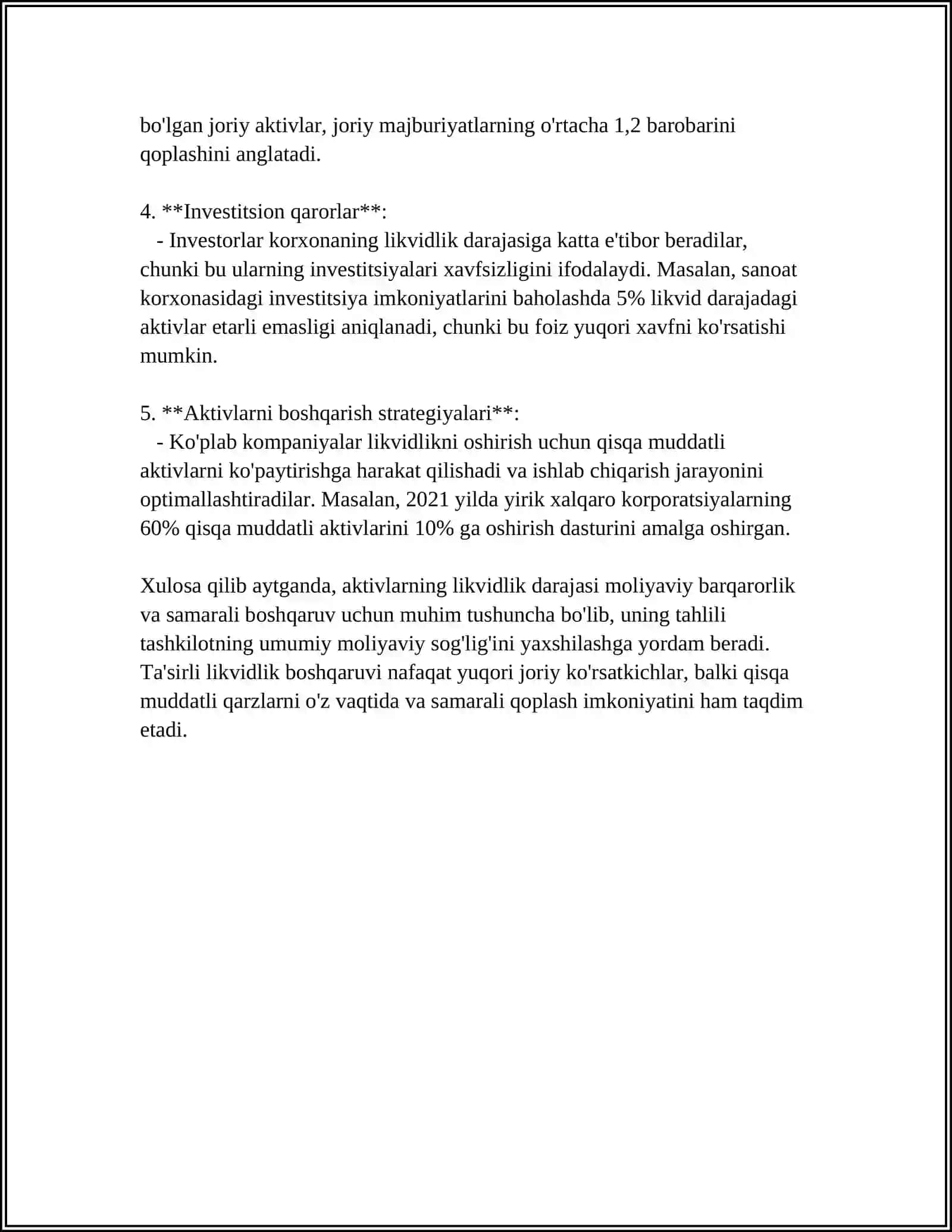 BUXGALTERIYA BALANSI MODDALARINING LIKVIKLIK BOʻYICHA TURKUMLASH 4