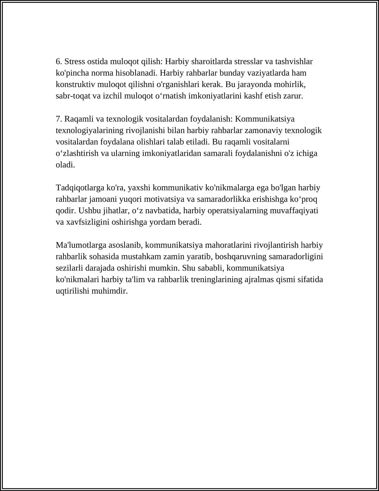 MUSTAQIL ISH Mavzu: HARBIY RAHBAR MAHORATI HAQIDA FIKRLAR XILMA XILLIGI 4