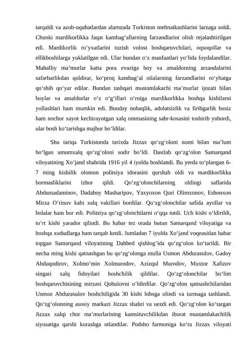 1916-yilgi qo'zg'aloni sabab va oqibatlari nimalardan iborat edi 4