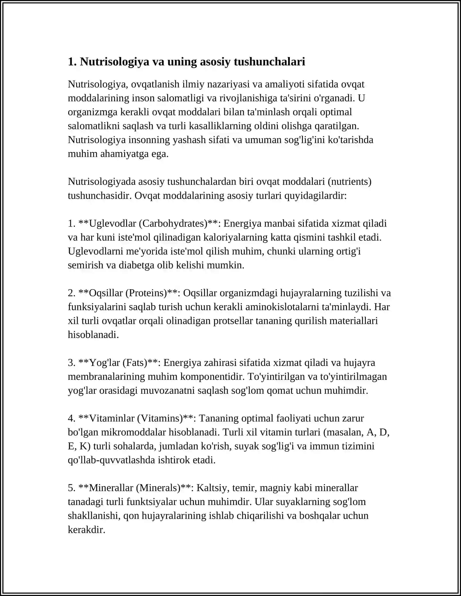 NUTRISOLOGIYA VA DI ETOLOGIYA HAQIDA TUSHUNCHA. HAZM ORGANIZMINING ANATOMIK-FIZIOLOGIK XUSUSIYATLARI 4