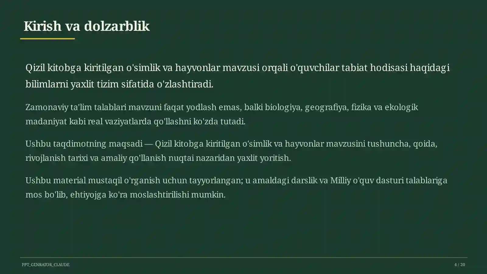 Qizil kitobga kiritilgan o'simlik va hayvonlar (4-sinf) 4