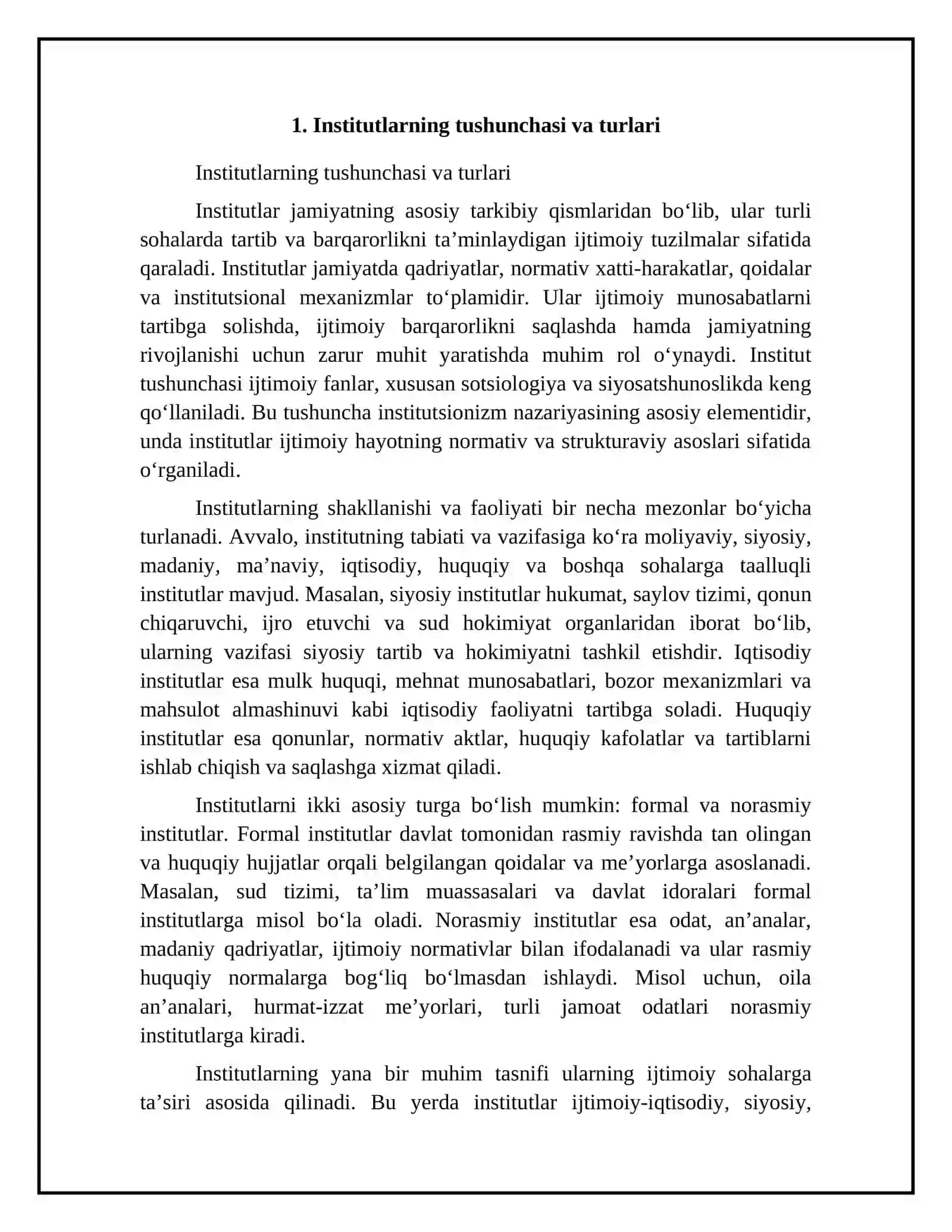 Institutlar va ularning jamiyat rivojlanishidagi ro'li 4