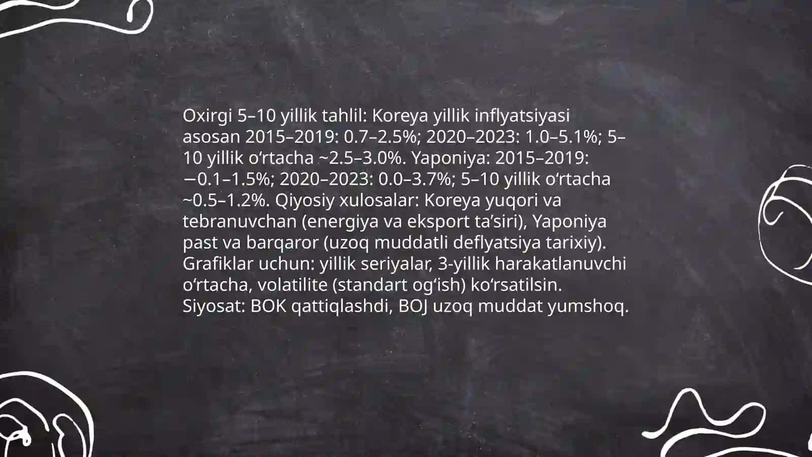 Koreya va Yaponiyaning oxirgi 5-10 yillik YaIM, inflyatsiya, ishsizlik ko’rsatkichlari 4