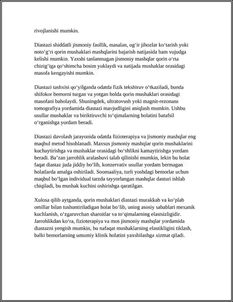 MUSTAQIL ISH Mavzu: QORIN MUSHAKLARI DIASTAZI 4