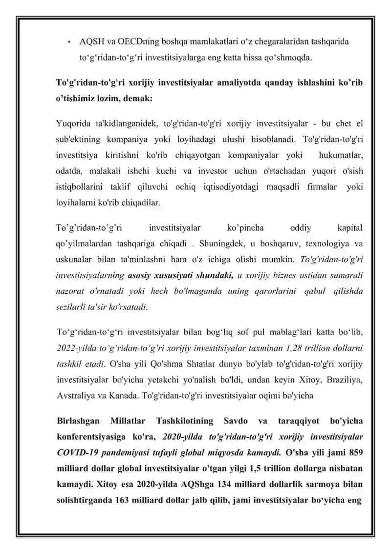 Maqola, O`zbekiston va Yevropa ittifoqida to'g'ridan-to'g'ri xorijiy investitsiyalar (FDI) ni tartibga solish : ikki tomonlaman investitsiyalar (BITS) 4