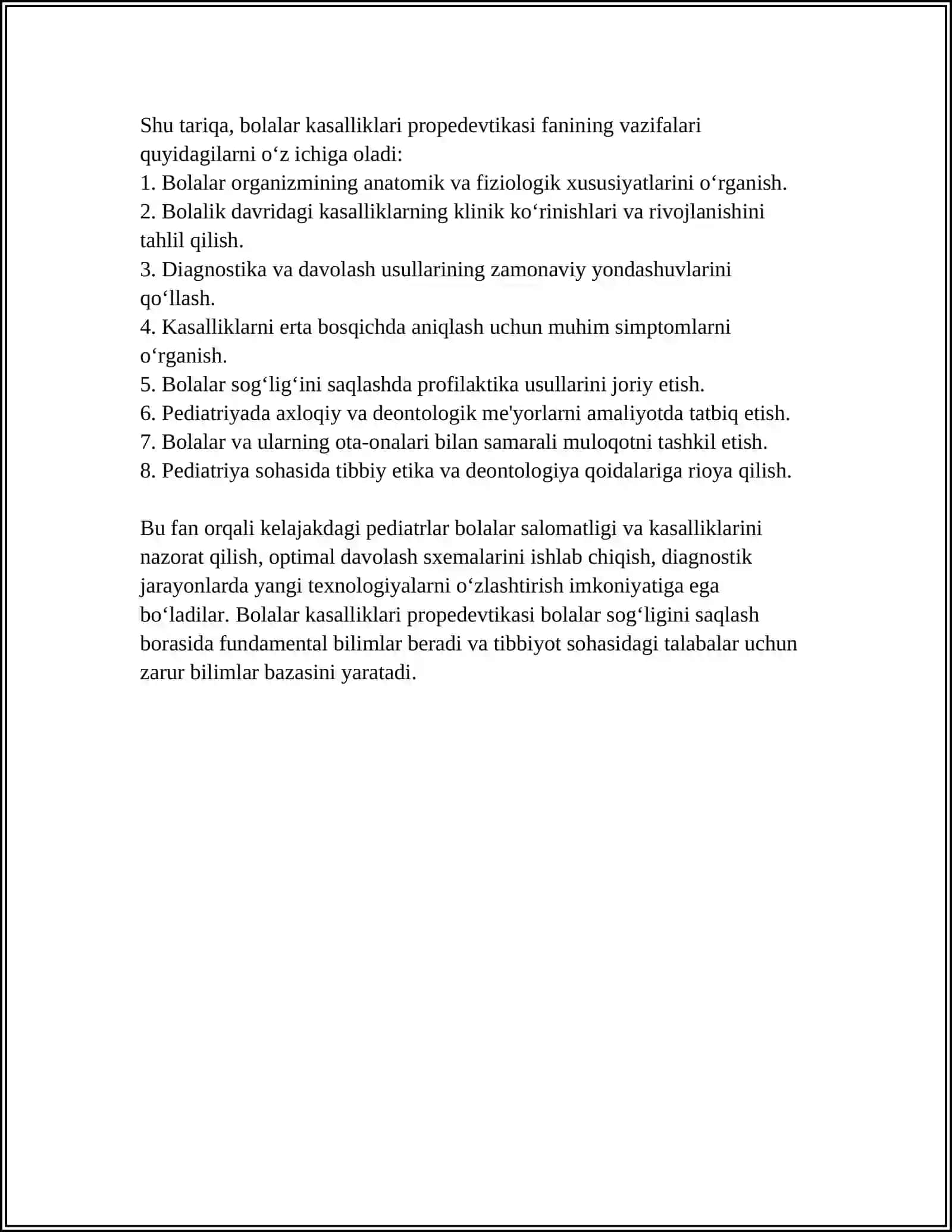 BOLALAR KASALLIKLARI PROPEDEVTIKASI MODULIGA KIRISH 4