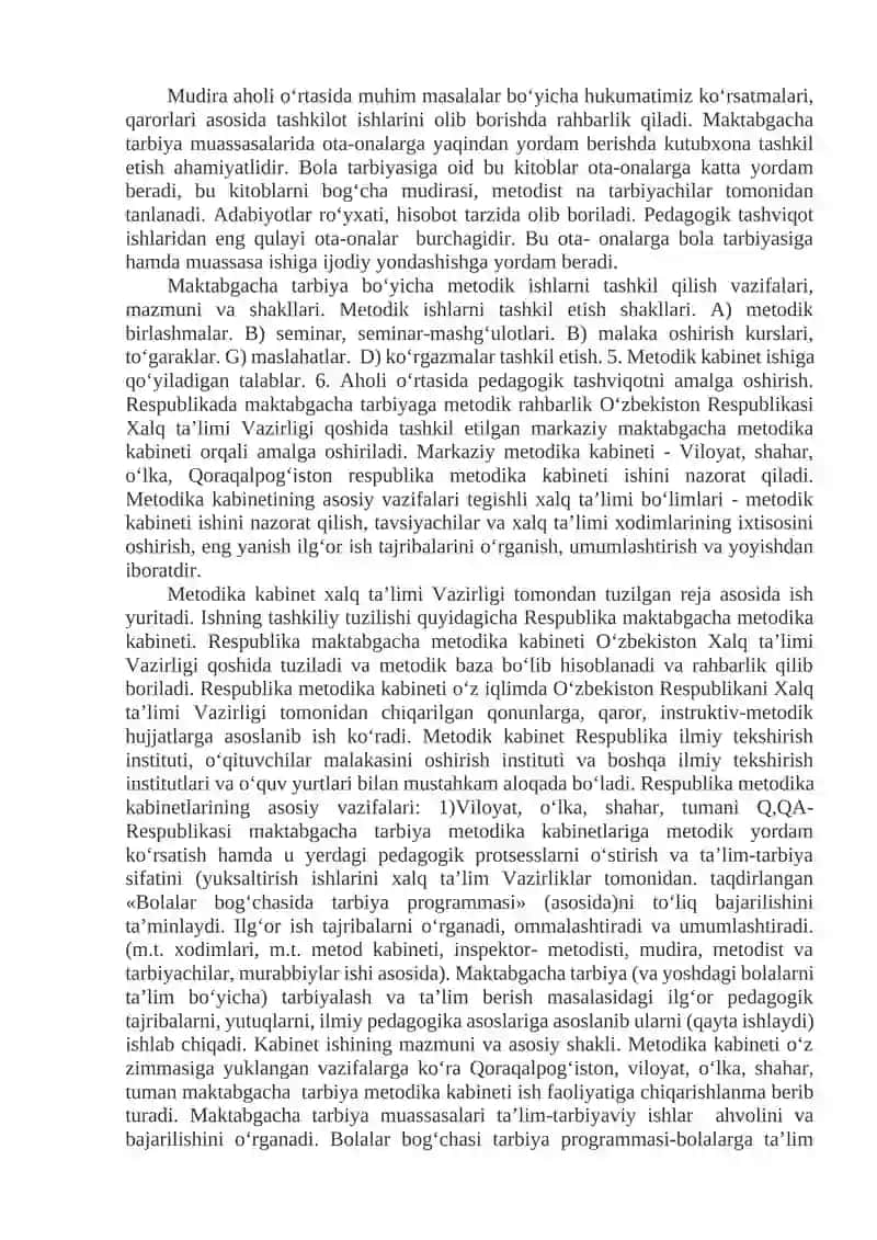 Respublika maktabgacha ta`lim metodikasi kabinetining ish mazmuni va vazifalari 4