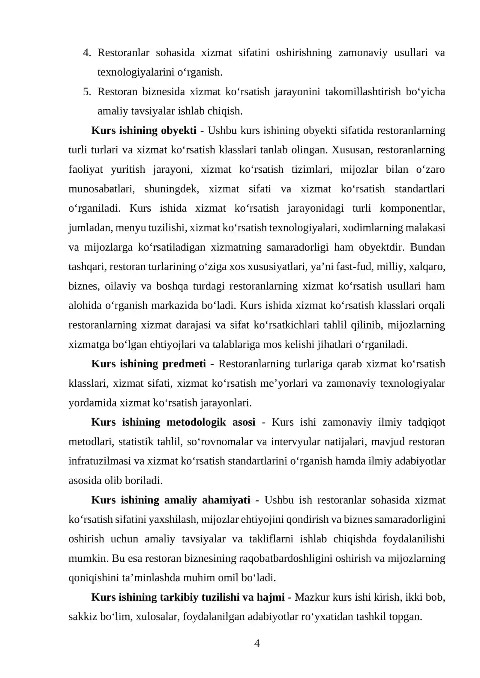 RESTORANLARNING TURLARI VA XIZMAT KÓRSATISHKLASSLARI 4