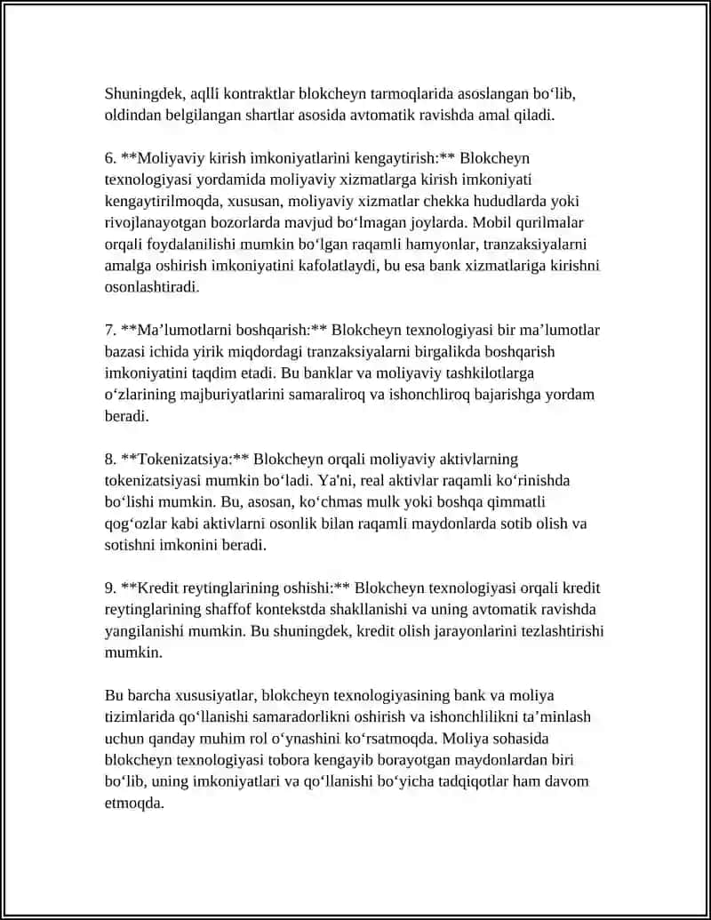 BLOKCHEYN TEXNALOGIYASIDAN FOYDALANISH XUSUSIYATLARI 4
