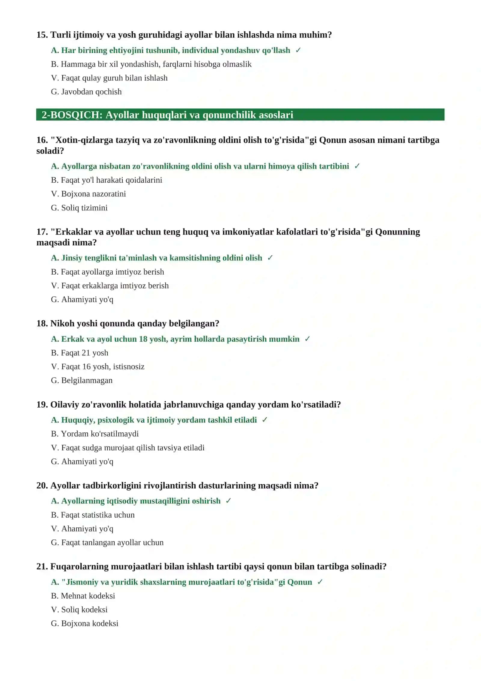 Xotin-qizlar qoʻmitasi mutaxassis lavozimiga testlar 4