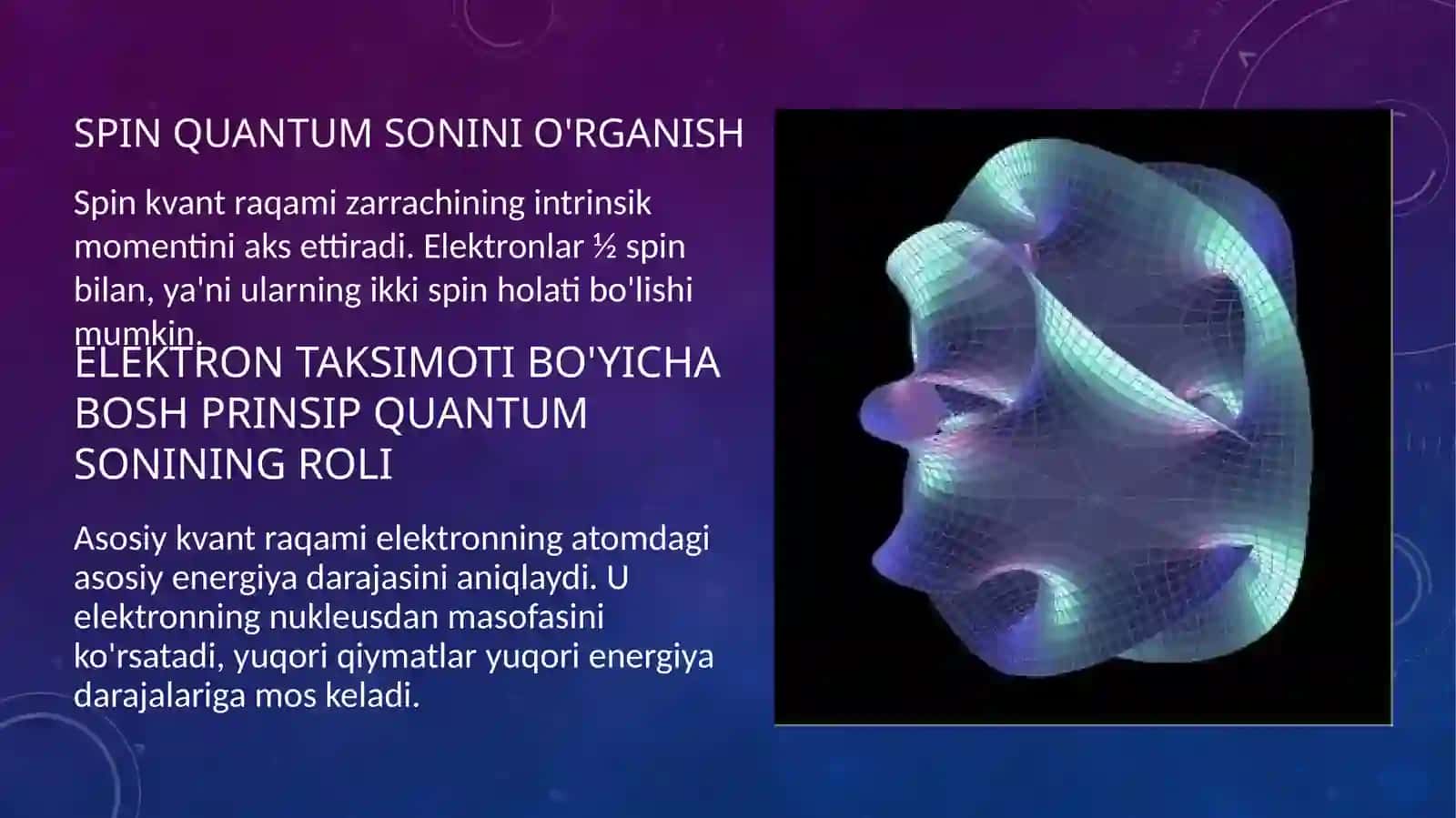 Kvant sonlari va ularning ma'nosi. Spin kvant soni. Pauli prinsipi 4
