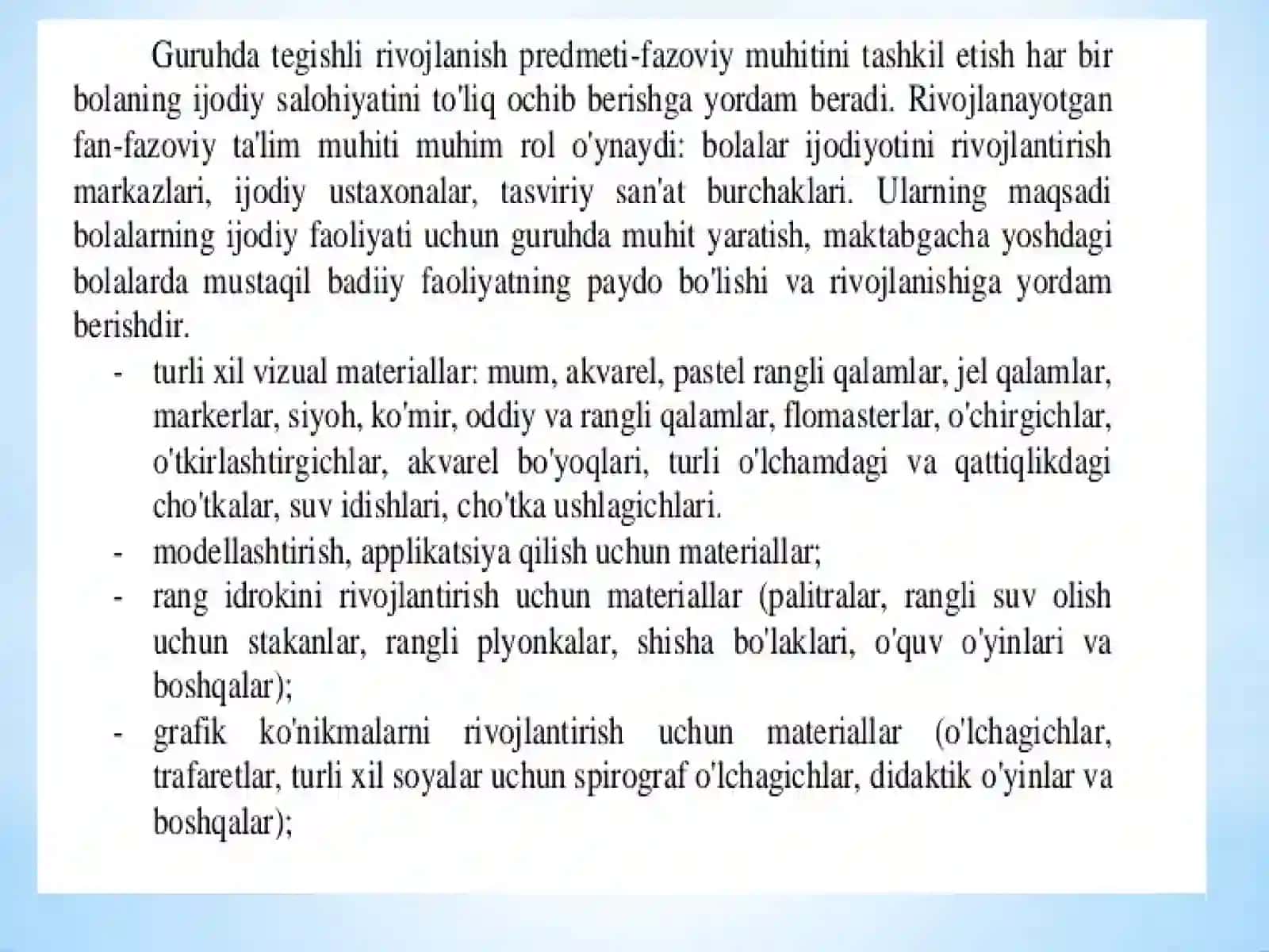 Guruhlarda “San’at markazi”ni tashkil qilish texnologiyasi 4