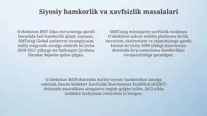 Oʻzbekistonning xalqaro tashkilotlar bilan hamkorligi 4